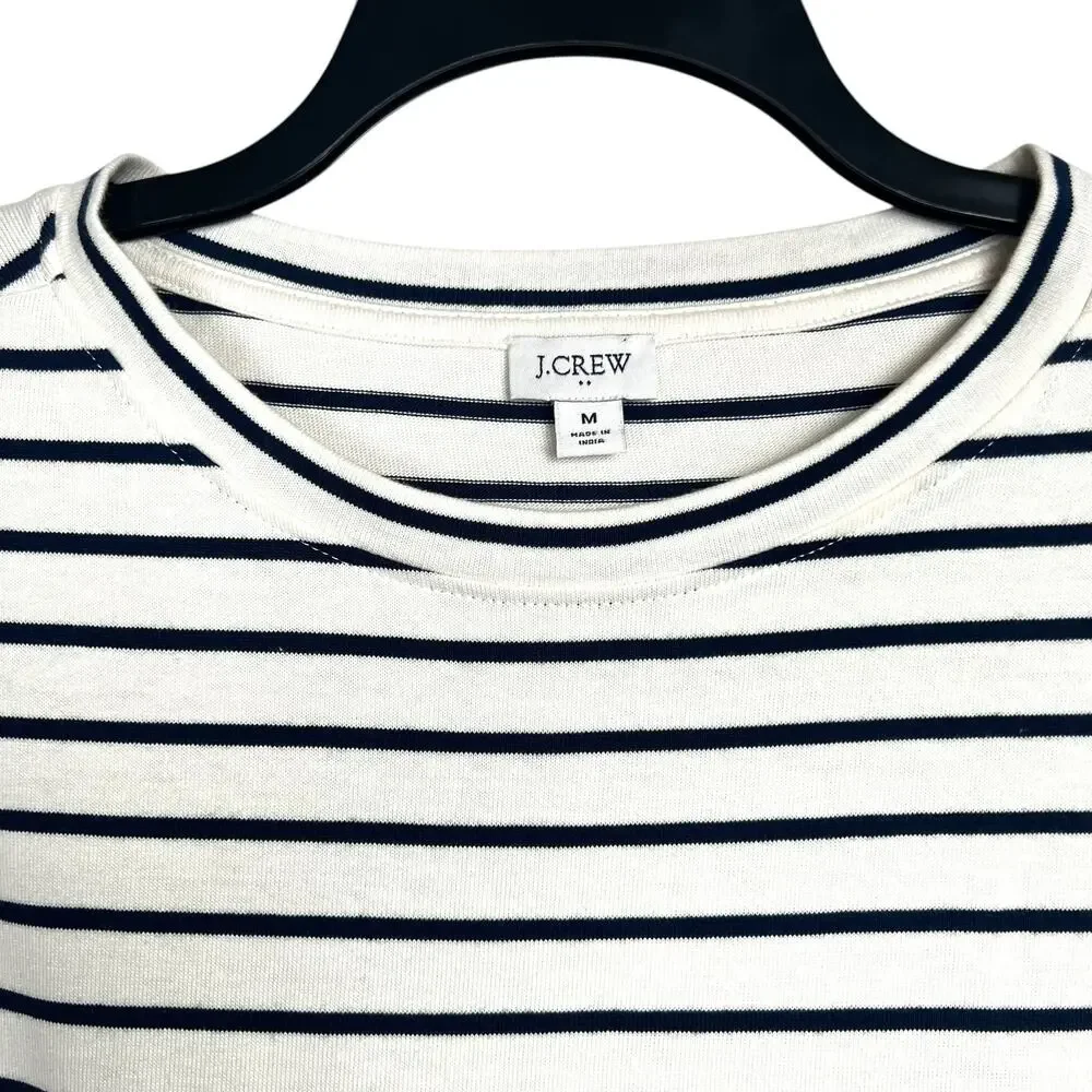 J.CREW Women's Size M Nautical Tie-Waist Knit Blue White Mixed Pattern Dress